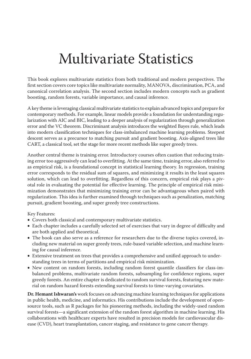 Preview page 2 of Multivariate Statistics Classical Foundations and Modern Machine Learning By Hemant Ishwaran