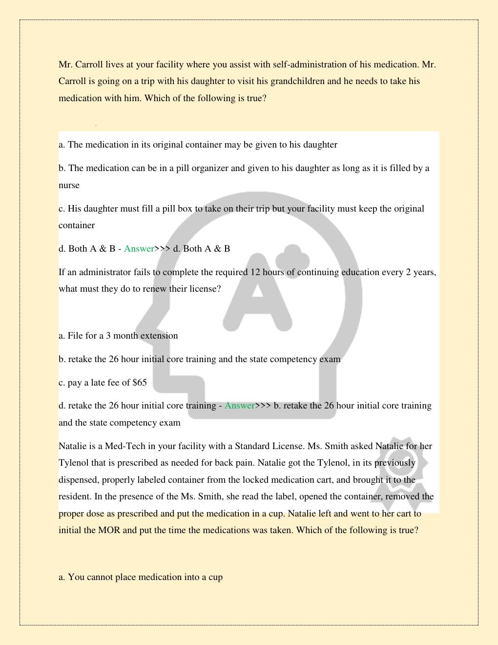 Preview page 3 of ALF CORE FLORIDA MOCK EXAM 2 PREP LATEST 2026/2027 COMPLETE STUDY QUESTIONS WITH VERIFIED CORRECT SOLUTIONS GUARANTEED P