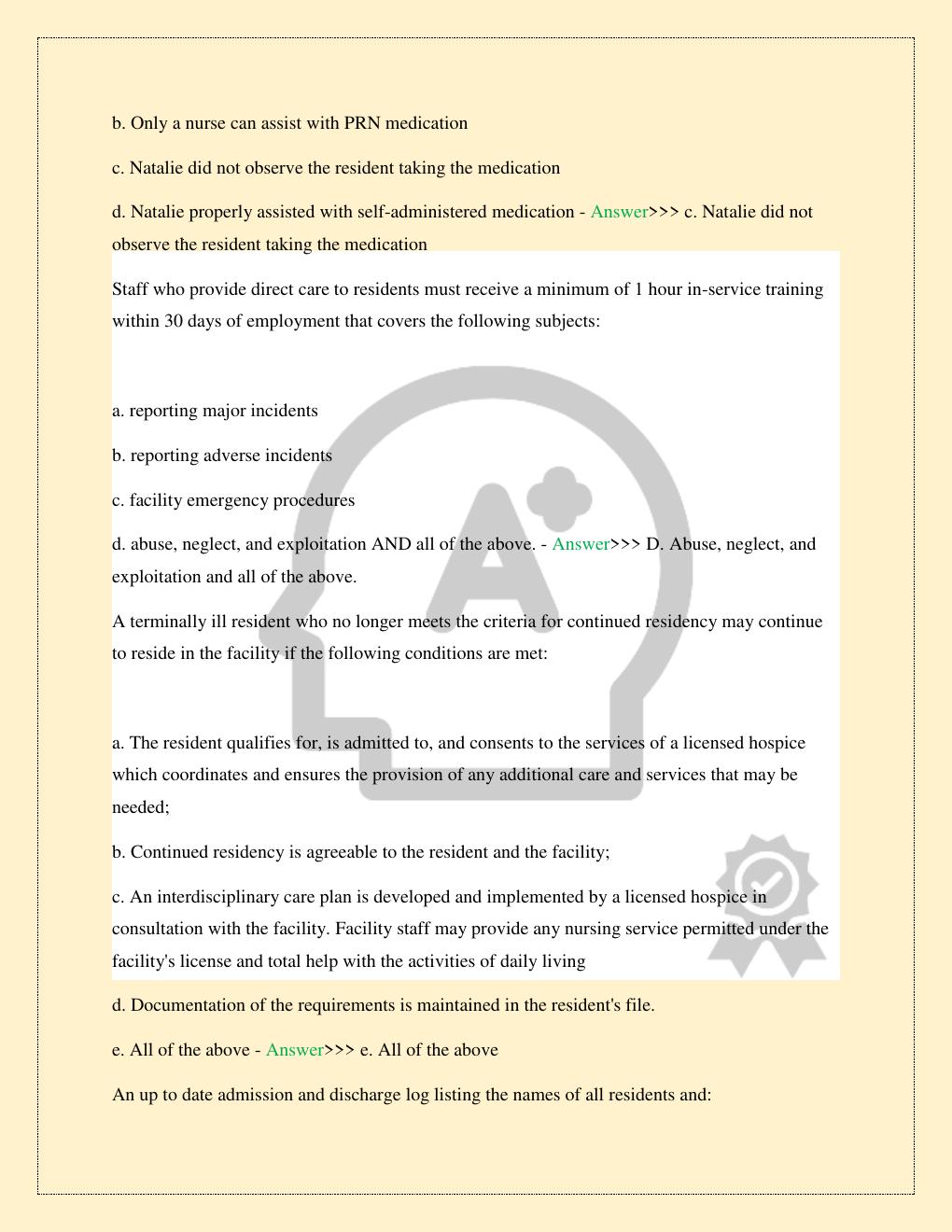 Preview page 4 of ALF CORE FLORIDA MOCK EXAM 2 PREP LATEST 2026/2027 COMPLETE STUDY QUESTIONS WITH VERIFIED CORRECT SOLUTIONS GUARANTEED P
