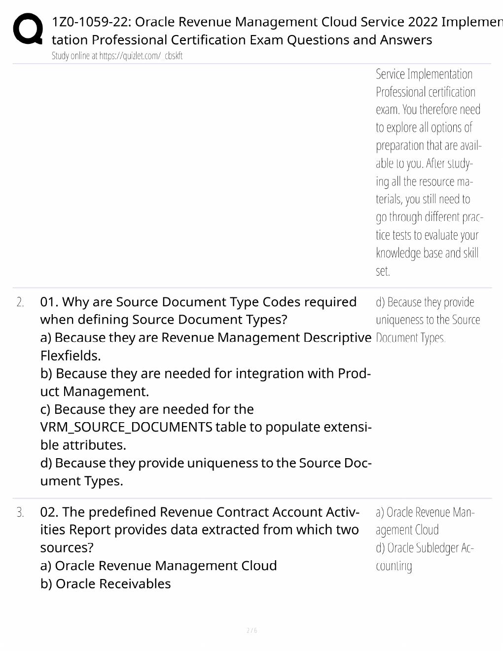 Preview page 2 of Oracle 1Z0-1059-22 Study Guide / Revenue Management Cloud Implementation / Score 100% / 2025 Update / Exam Prep