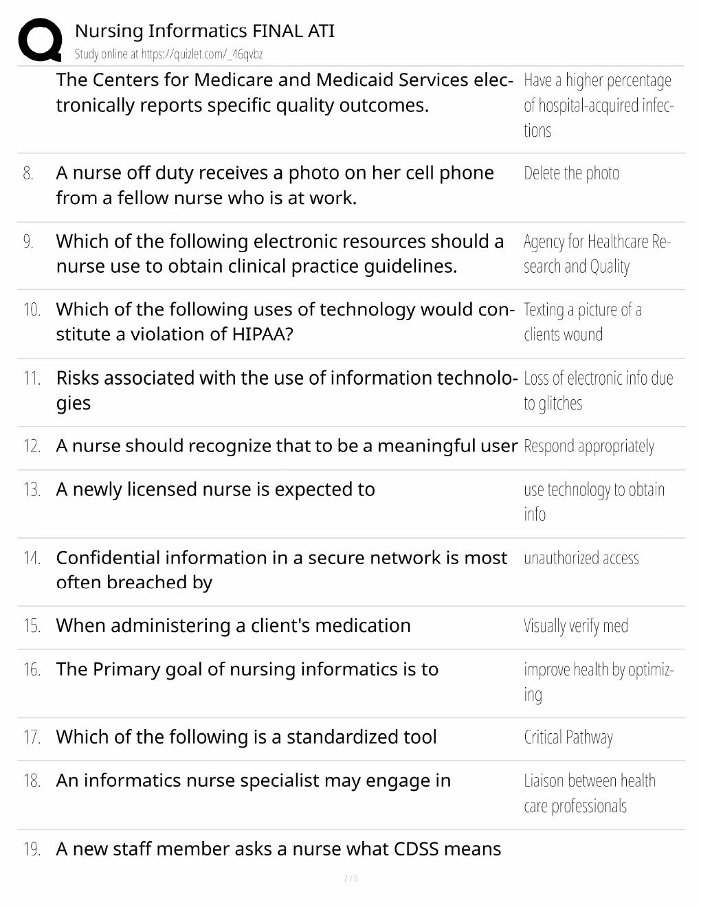 Preview page 2 of Nursing Informatics Study Guide / ATI Final Exam Prep / Score 100% / 2025 Update