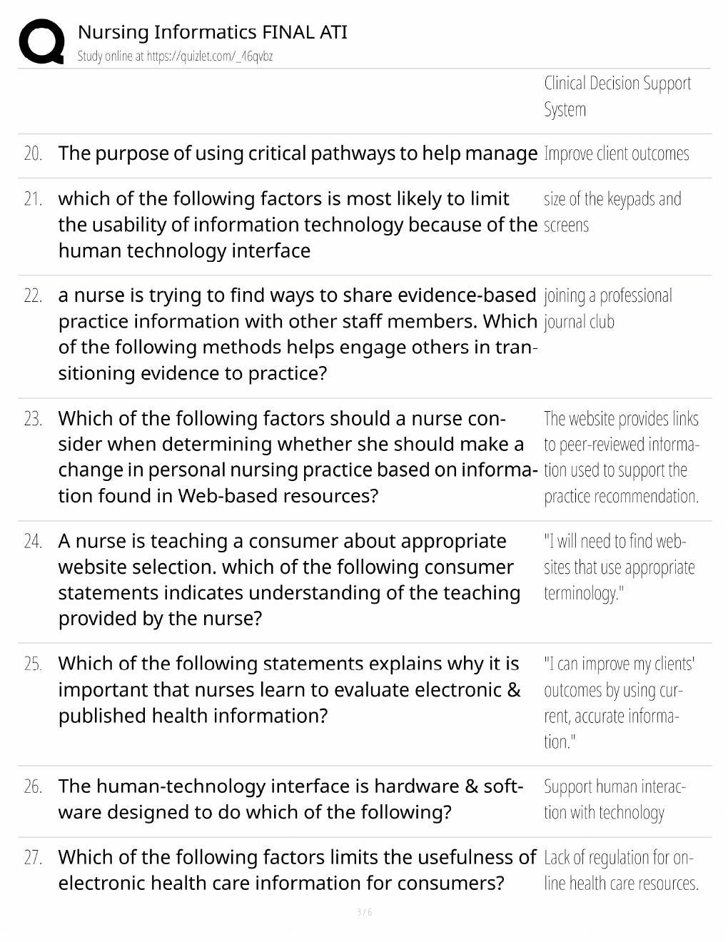 Preview page 3 of Nursing Informatics Study Guide / ATI Final Exam Prep / Score 100% / 2025 Update