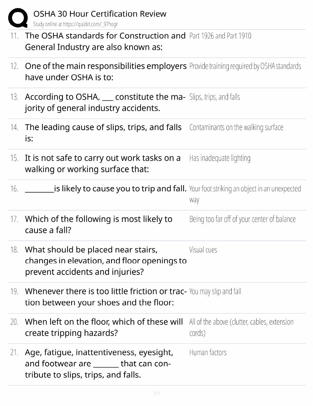 Preview page 2 of OSHA 30 Study Guide / Certification Review Exam Prep / Score 100% / 2025 Update