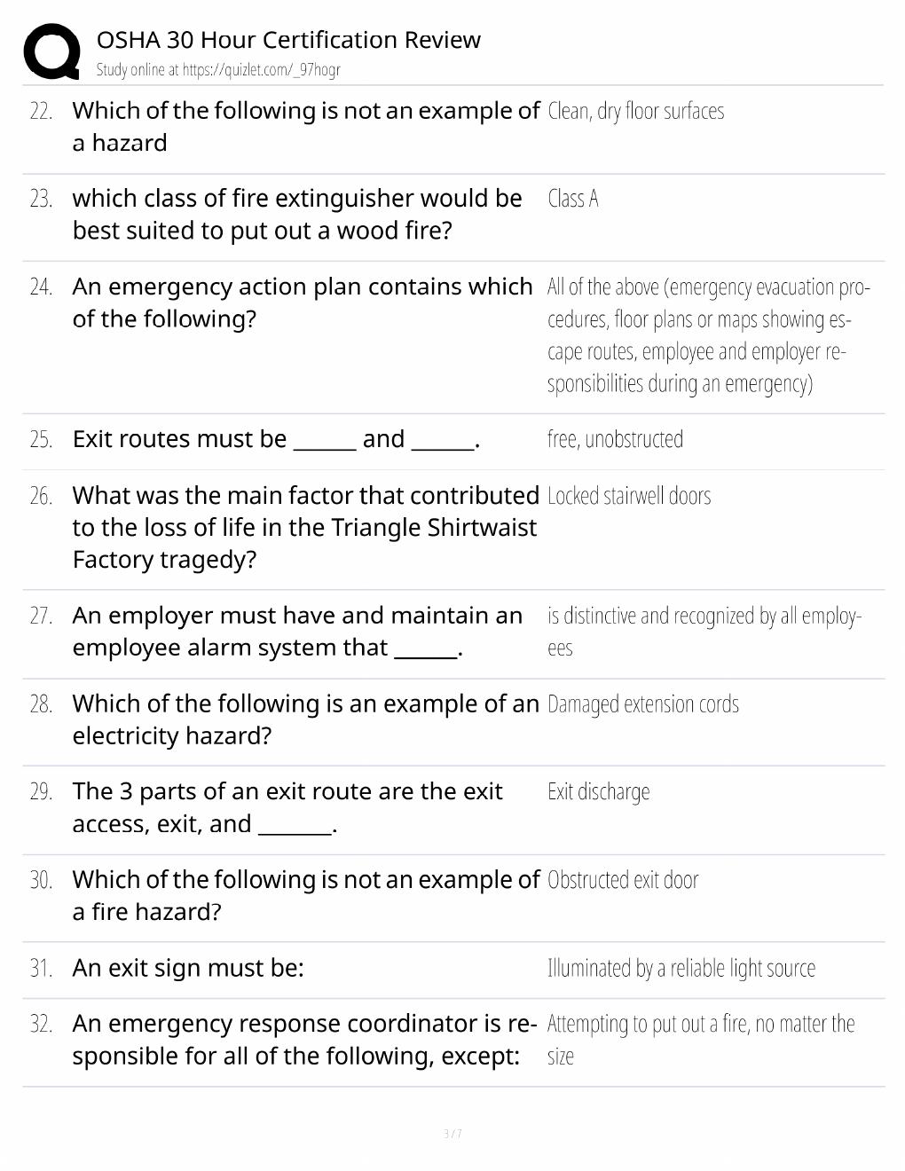 Preview page 3 of OSHA 30 Study Guide / Certification Review Exam Prep / Score 100% / 2025 Update