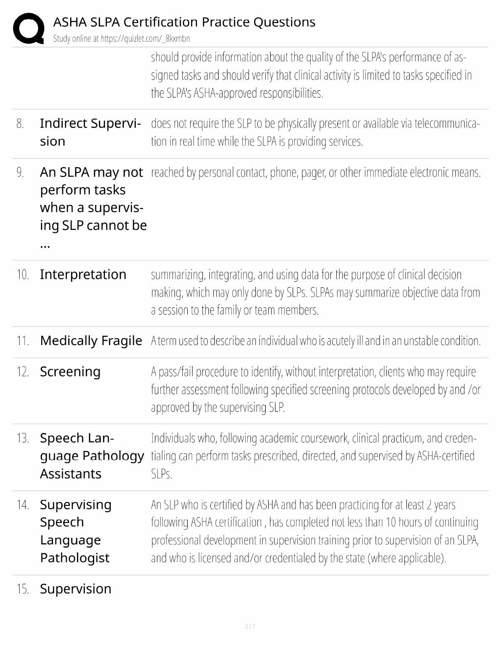 Preview page 2 of ASHA SLPA Study Guide / Certification Practice Questions / Score 100% / 2025 Update / Exam Prep