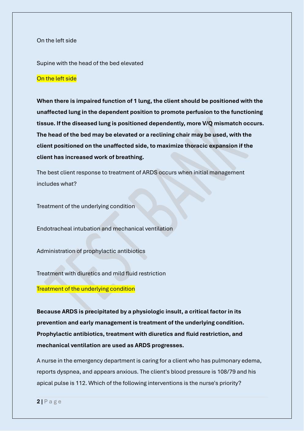Preview page 2 of MED SURG 2 FINAL EXAM/MEDICAL  SURGICAL NURSING II FINAL TEST BANK
