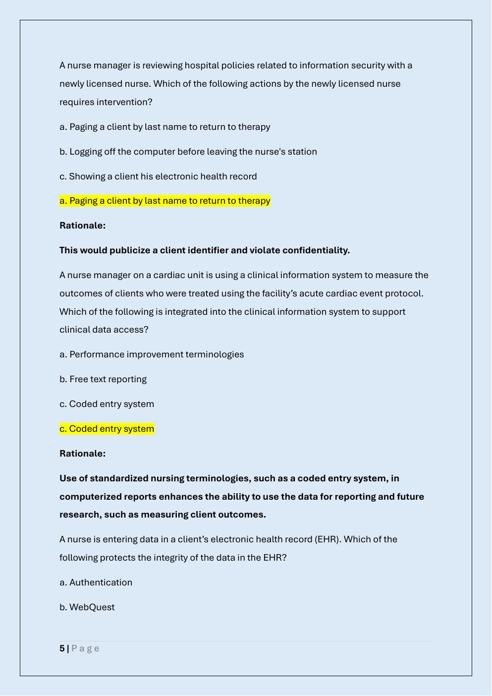 Preview page 5 of NURSING INFORMATICS AND TECHNOLOGY  ATI/ATI NURSING INFORMATICS AND  TECHNOLOGY REAL EXAM