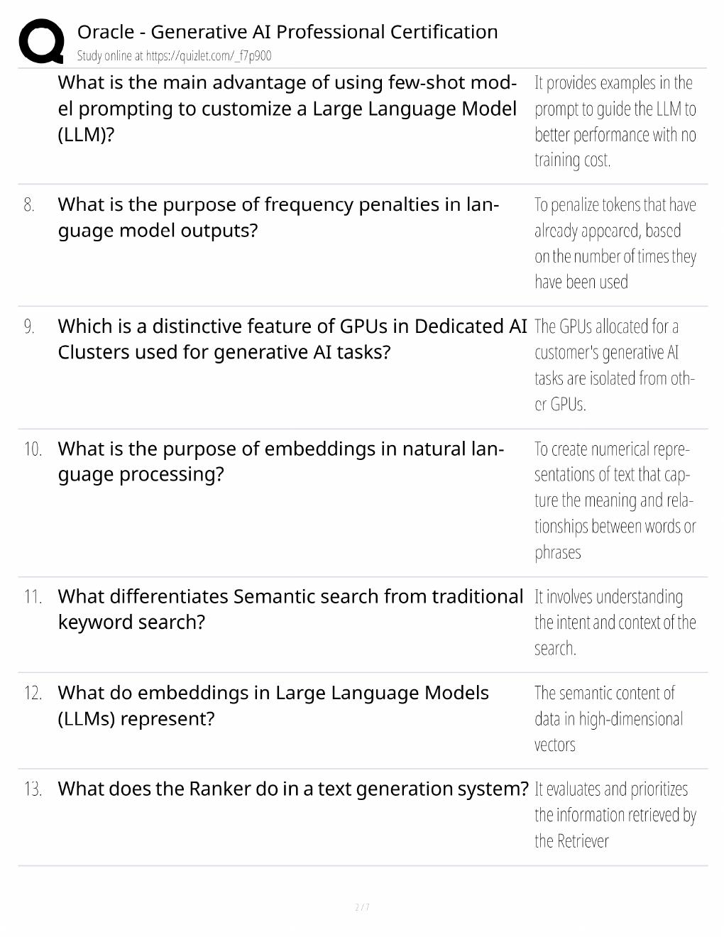 Preview page 2 of Oracle Generative AI Study Guide / Professional Certification Exam Prep / Score 100% / 2025 Update