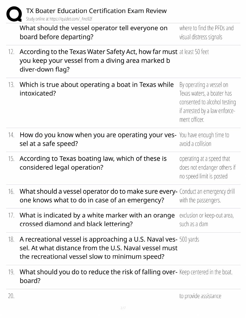 Preview page 2 of Texas Boater Education Study Guide / Certification Exam Prep / Score 100% / 2025 Update