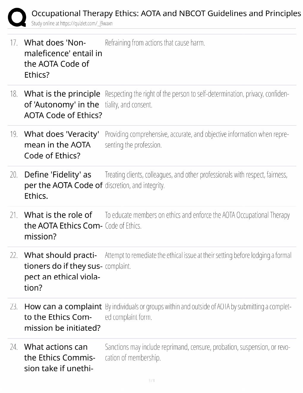 Preview page 3 of OT Ethics Study Guide / AOTA & NBCOT Guidelines and Principles / Score 100% / 2025 Update / Exam Prep