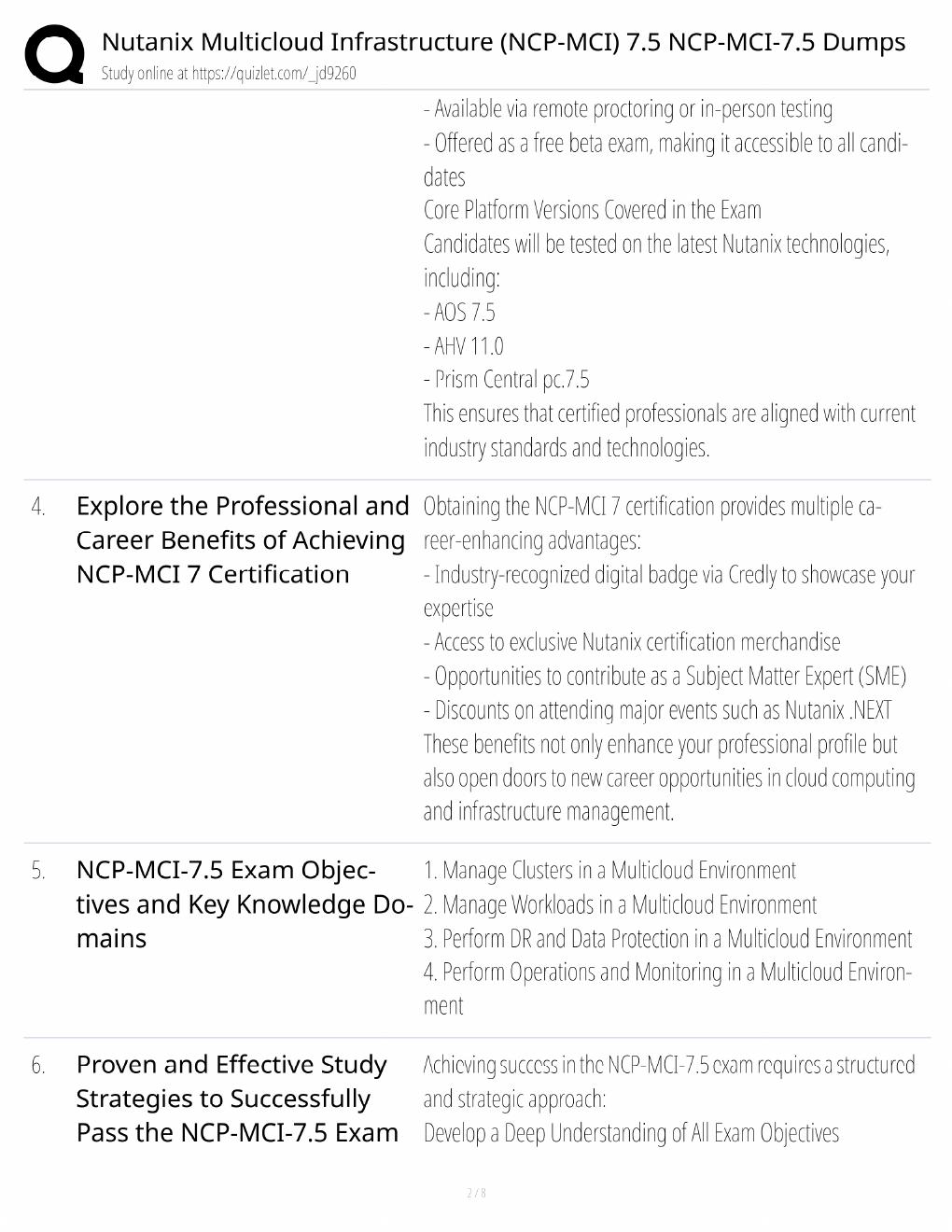 Preview page 2 of Nutanix NCP-MCI 7.5 Study Guide / Multicloud Infrastructure Dumps / Score 100% / 2025 Update / Exam Prep