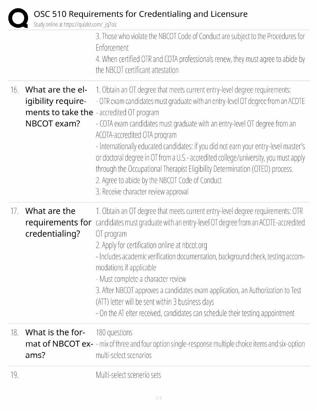 Preview page 3 of OSC 510 Study Guide / Credentialing & Licensure Requirements / Score 100% / 2025 Update / Exam Prep