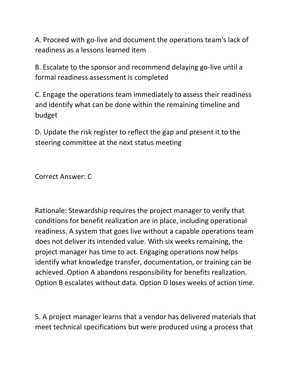 Preview page 5 of PMBOK GUIDE PRINCIPLES PRACTICE EXAM QUESTIONS AND CORRECT ANSWERS