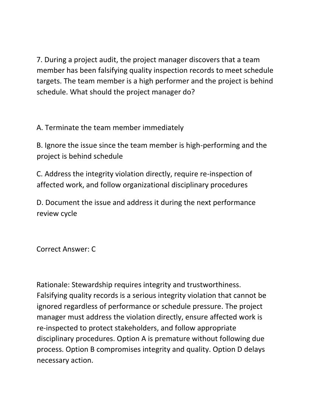Preview page 8 of PMBOK GUIDE PRINCIPLES PRACTICE EXAM QUESTIONS AND CORRECT ANSWERS