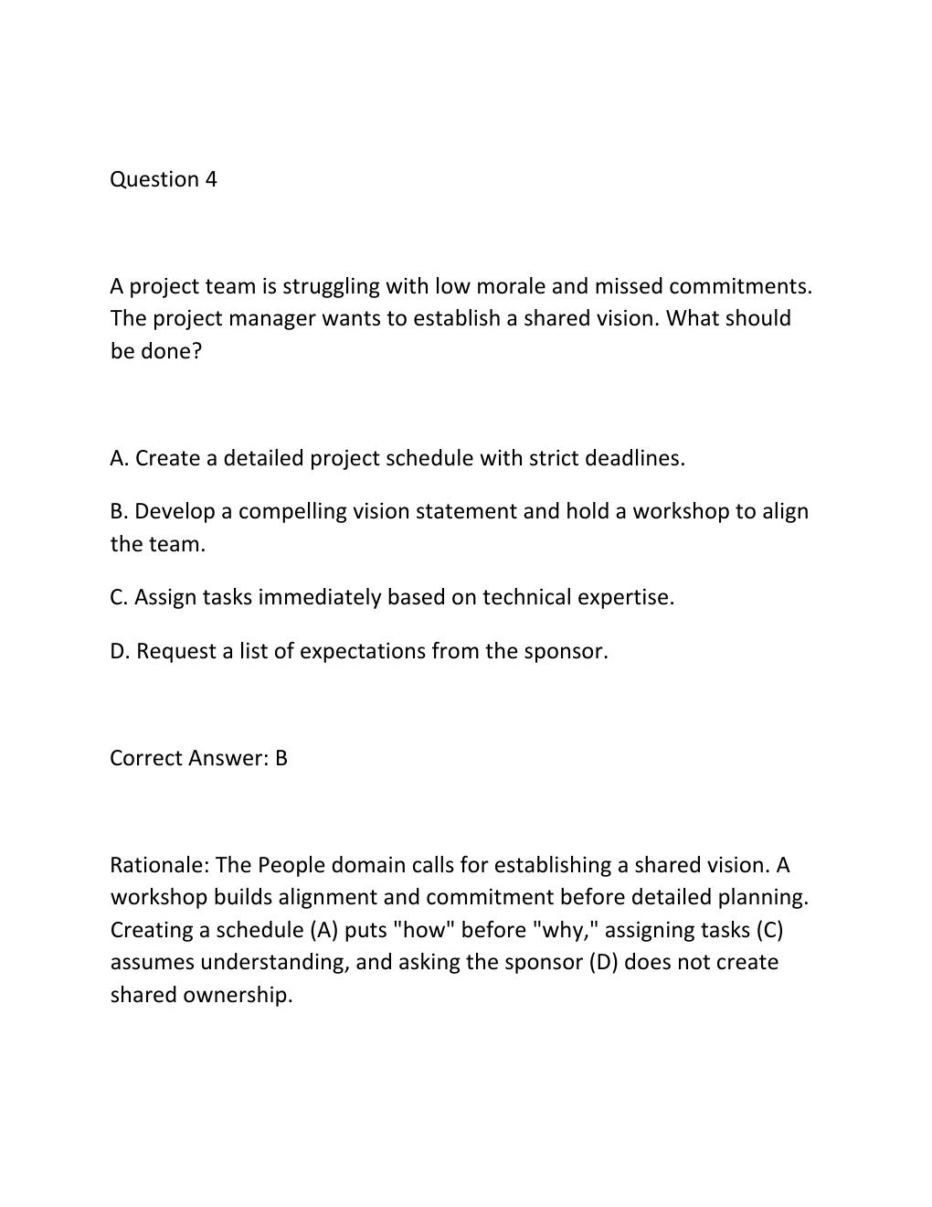 Preview page 4 of PMBOK GUIDE TAILORING PRACTICE EXAM PRACTICE QUESTIONS AND CORRECT ANSWERS