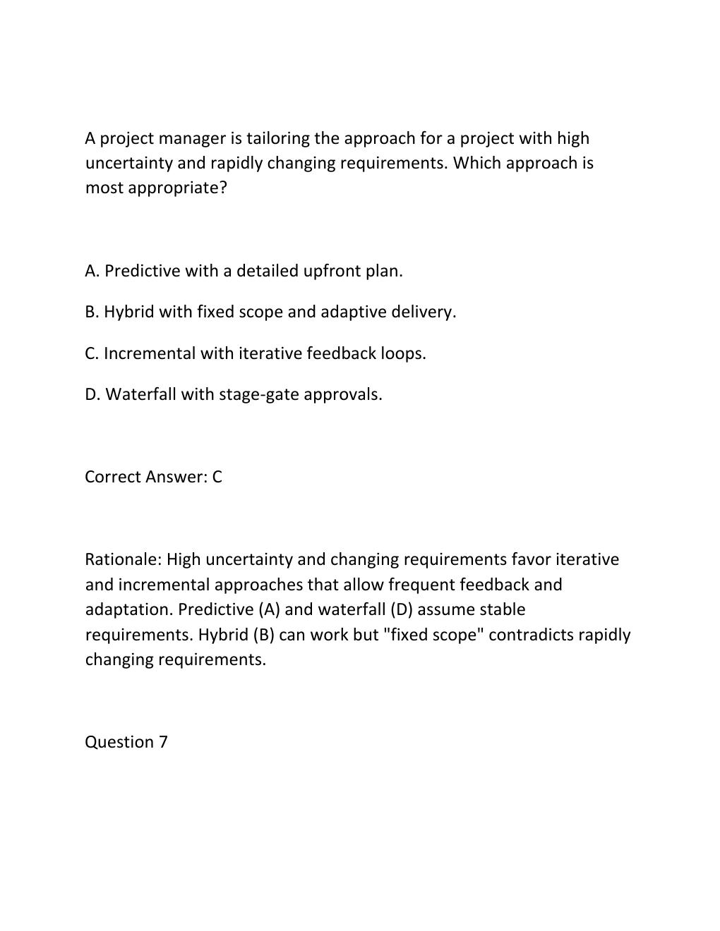 Preview page 6 of PMBOK GUIDE TAILORING PRACTICE EXAM PRACTICE QUESTIONS AND CORRECT ANSWERS