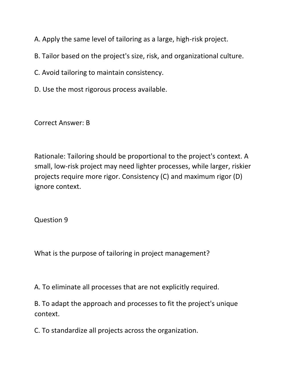Preview page 8 of PMBOK GUIDE TAILORING PRACTICE EXAM PRACTICE QUESTIONS AND CORRECT ANSWERS