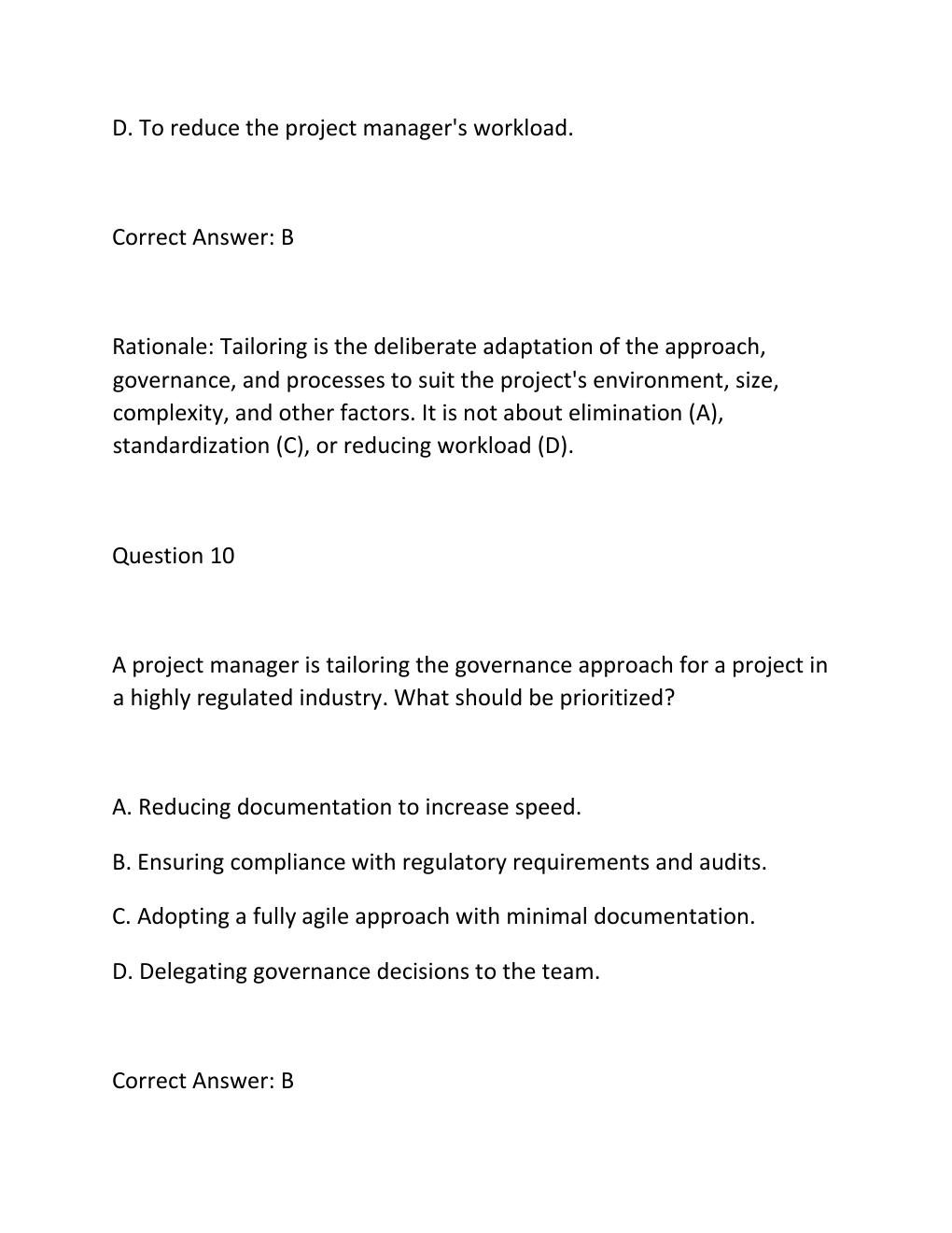 Preview page 9 of PMBOK GUIDE TAILORING PRACTICE EXAM PRACTICE QUESTIONS AND CORRECT ANSWERS