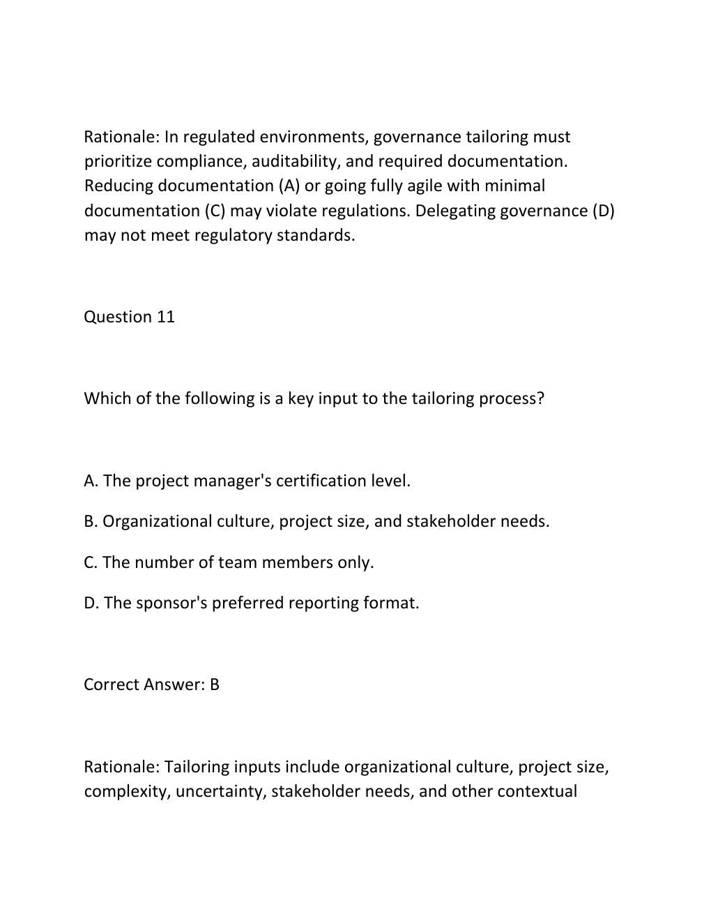 Preview page 10 of PMBOK GUIDE TAILORING PRACTICE EXAM PRACTICE QUESTIONS AND CORRECT ANSWERS