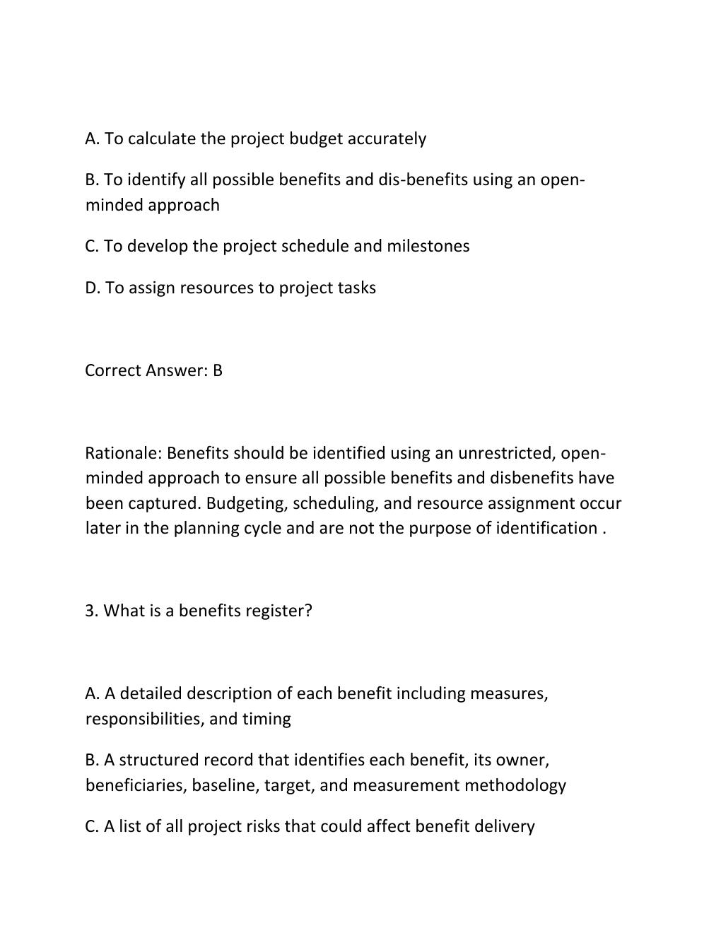 Preview page 2 of PROJECT BENEFITS MANAGEMENT CERTIFICATION EXAM PRACTICE QUESTIONS AND CORRECT ANSWERS