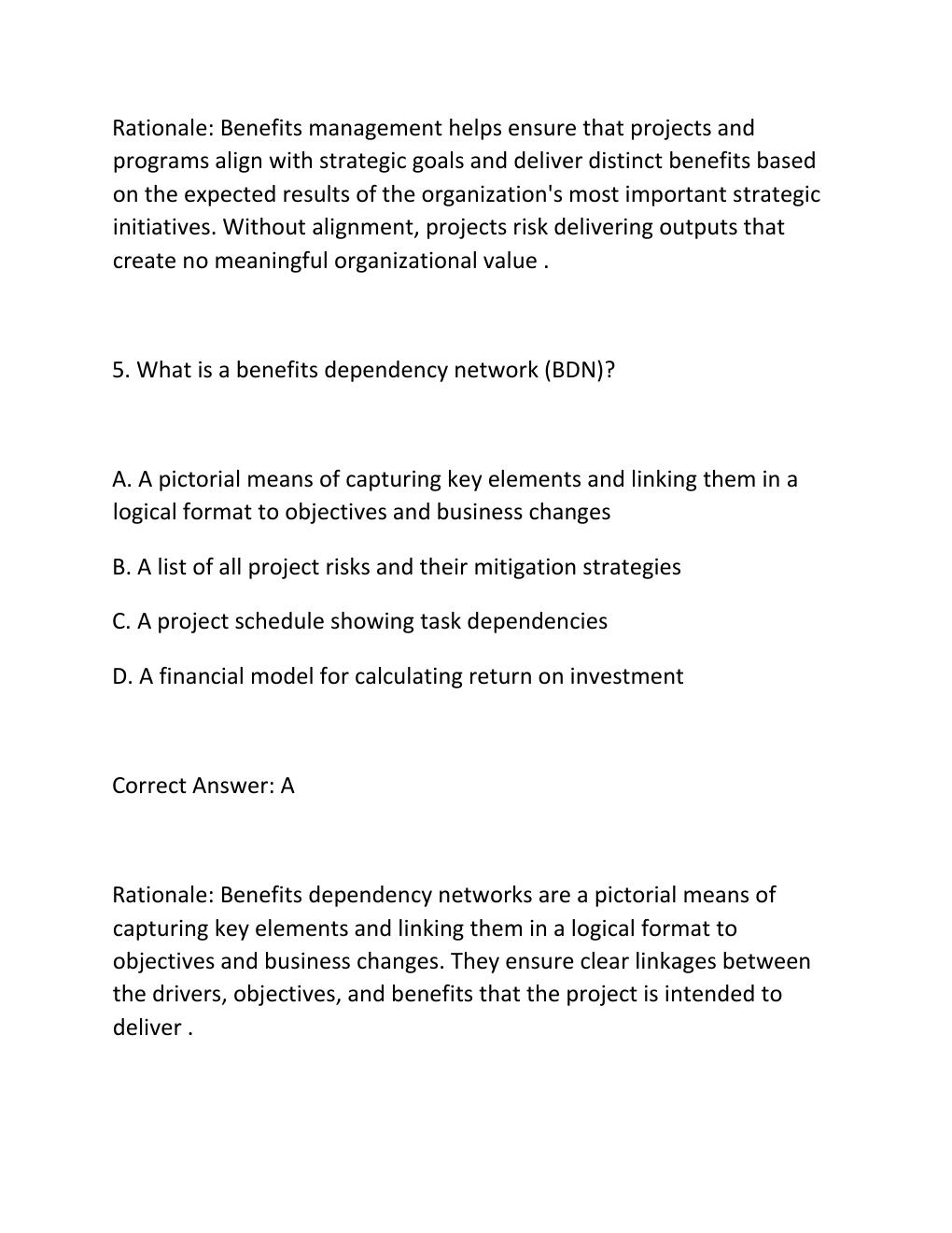 Preview page 4 of PROJECT BENEFITS MANAGEMENT CERTIFICATION EXAM PRACTICE QUESTIONS AND CORRECT ANSWERS