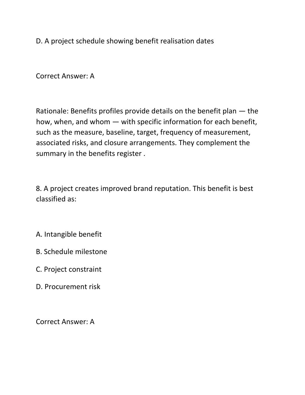 Preview page 6 of PROJECT BENEFITS MANAGEMENT CERTIFICATION EXAM PRACTICE QUESTIONS AND CORRECT ANSWERS
