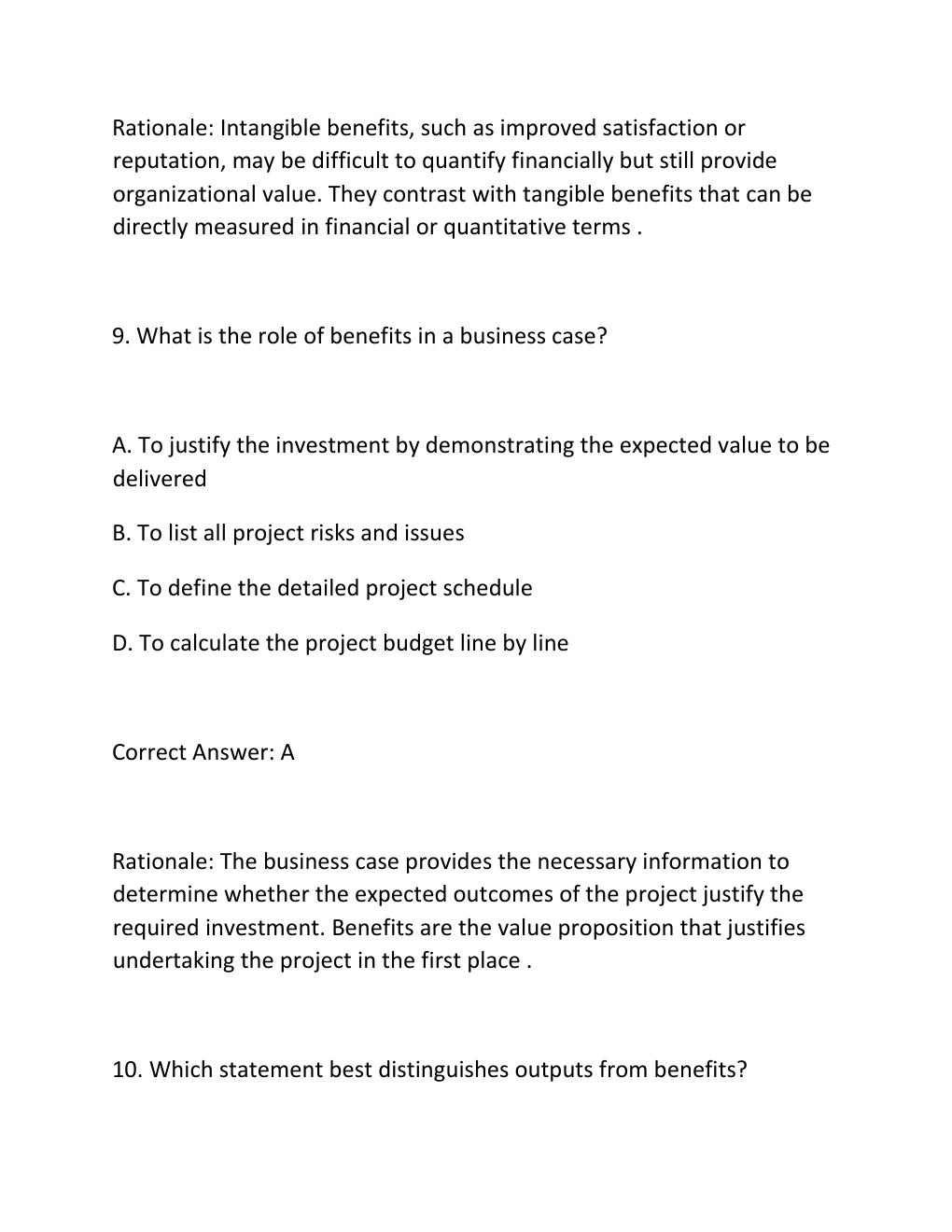 Preview page 7 of PROJECT BENEFITS MANAGEMENT CERTIFICATION EXAM PRACTICE QUESTIONS AND CORRECT ANSWERS