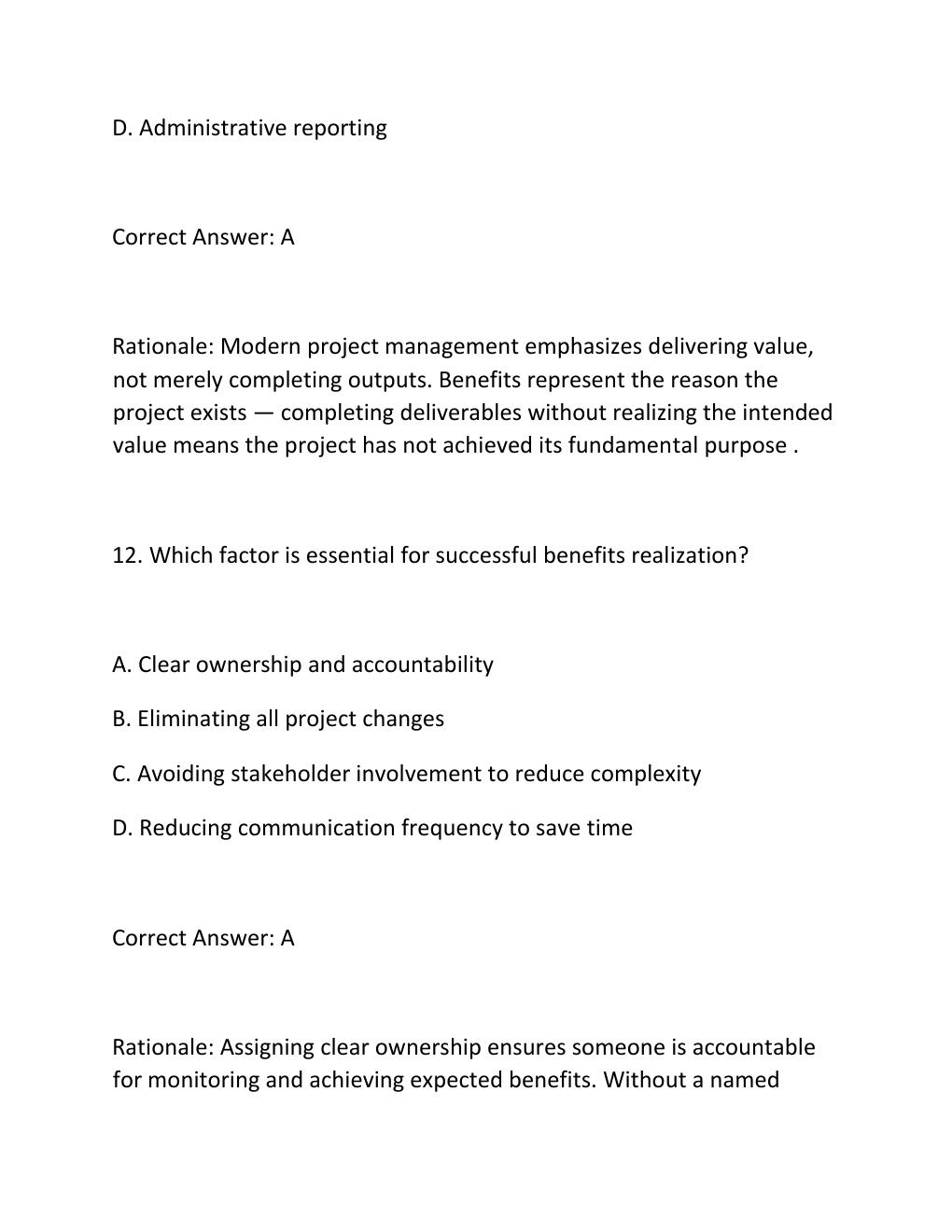 Preview page 9 of PROJECT BENEFITS MANAGEMENT CERTIFICATION EXAM PRACTICE QUESTIONS AND CORRECT ANSWERS