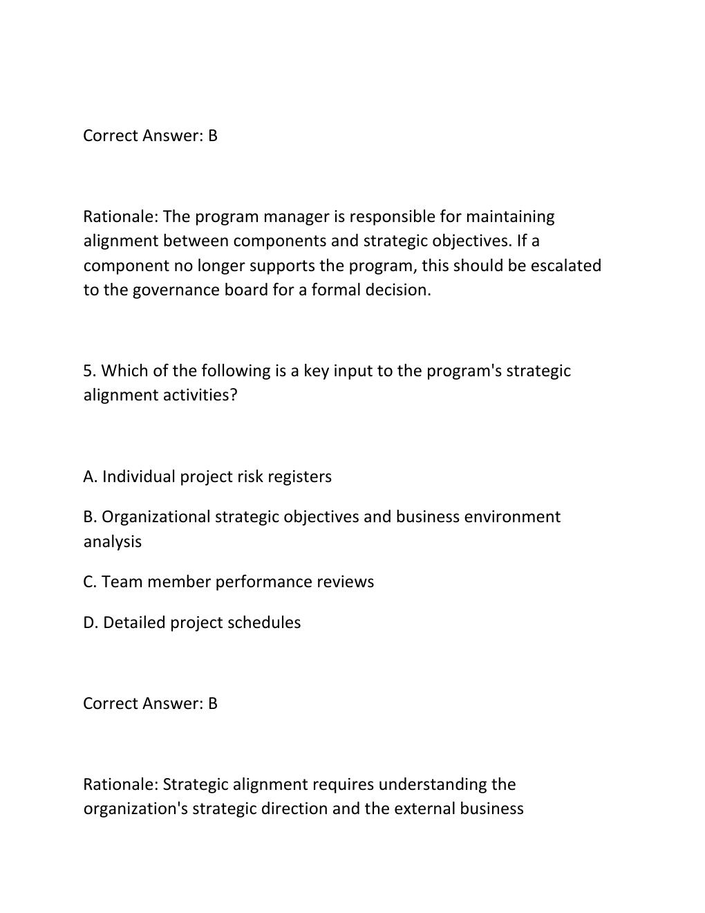 Preview page 4 of PROGRAM MANAGEMENT PROFESSIONAL (PGMP)® EXAM PRACTICE QUESTIONS AND CORRECT ANSWERS (VERIFIED ANSWERS) PLUS RATIONALE