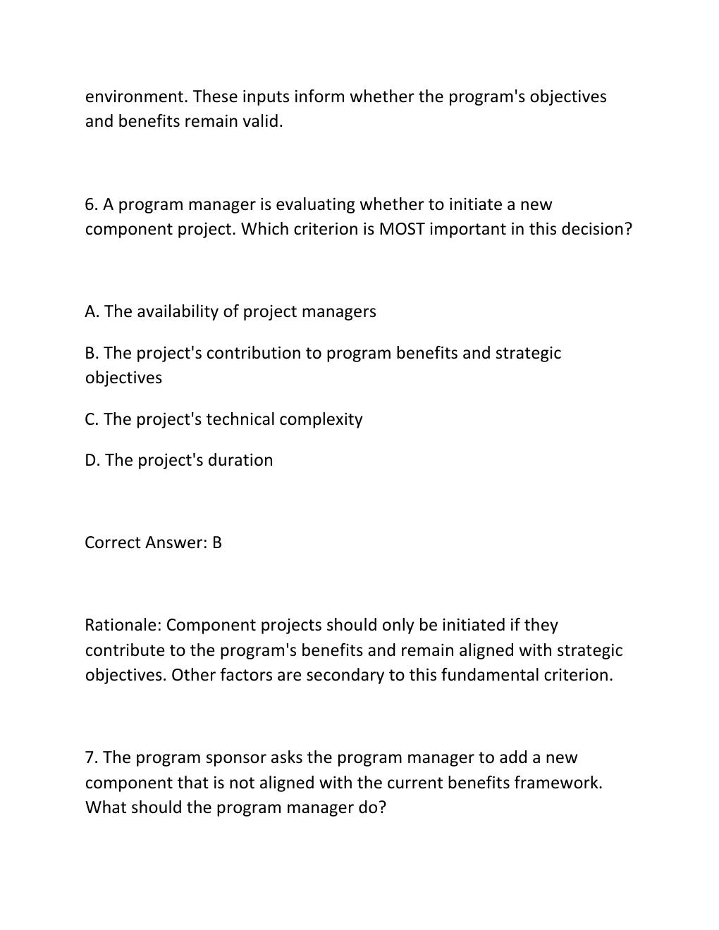 Preview page 5 of PROGRAM MANAGEMENT PROFESSIONAL (PGMP)® EXAM PRACTICE QUESTIONS AND CORRECT ANSWERS (VERIFIED ANSWERS) PLUS RATIONALE
