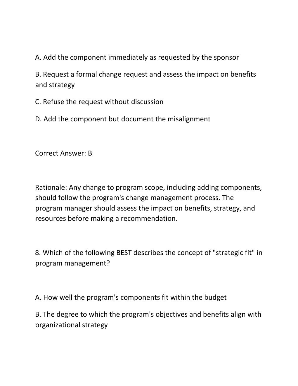 Preview page 6 of PROGRAM MANAGEMENT PROFESSIONAL (PGMP)® EXAM PRACTICE QUESTIONS AND CORRECT ANSWERS (VERIFIED ANSWERS) PLUS RATIONALE