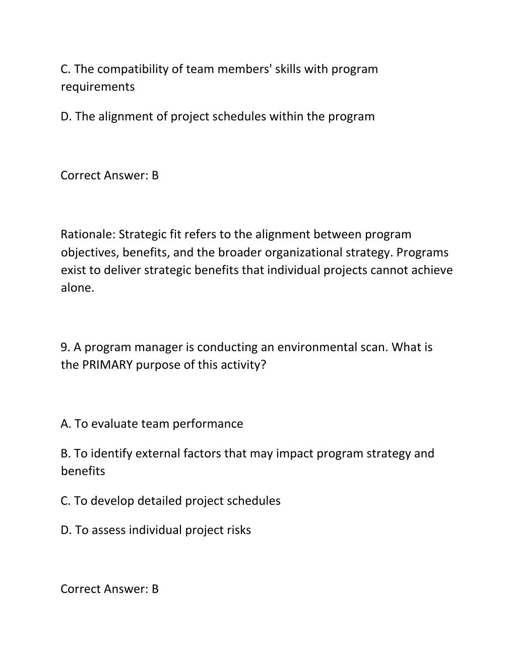Preview page 7 of PROGRAM MANAGEMENT PROFESSIONAL (PGMP)® EXAM PRACTICE QUESTIONS AND CORRECT ANSWERS (VERIFIED ANSWERS) PLUS RATIONALE
