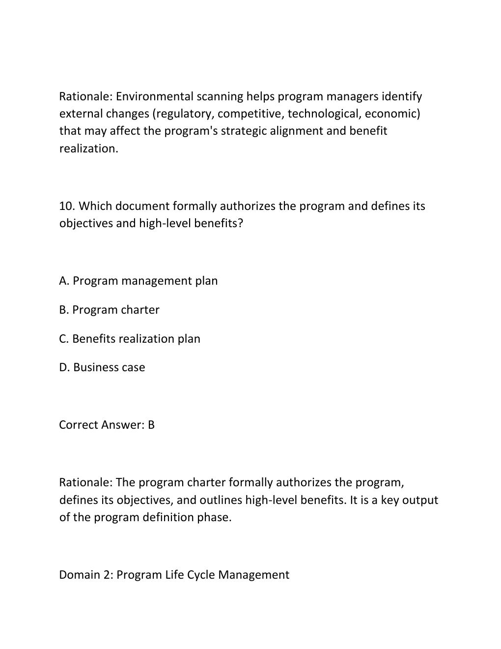 Preview page 8 of PROGRAM MANAGEMENT PROFESSIONAL (PGMP)® EXAM PRACTICE QUESTIONS AND CORRECT ANSWERS (VERIFIED ANSWERS) PLUS RATIONALE
