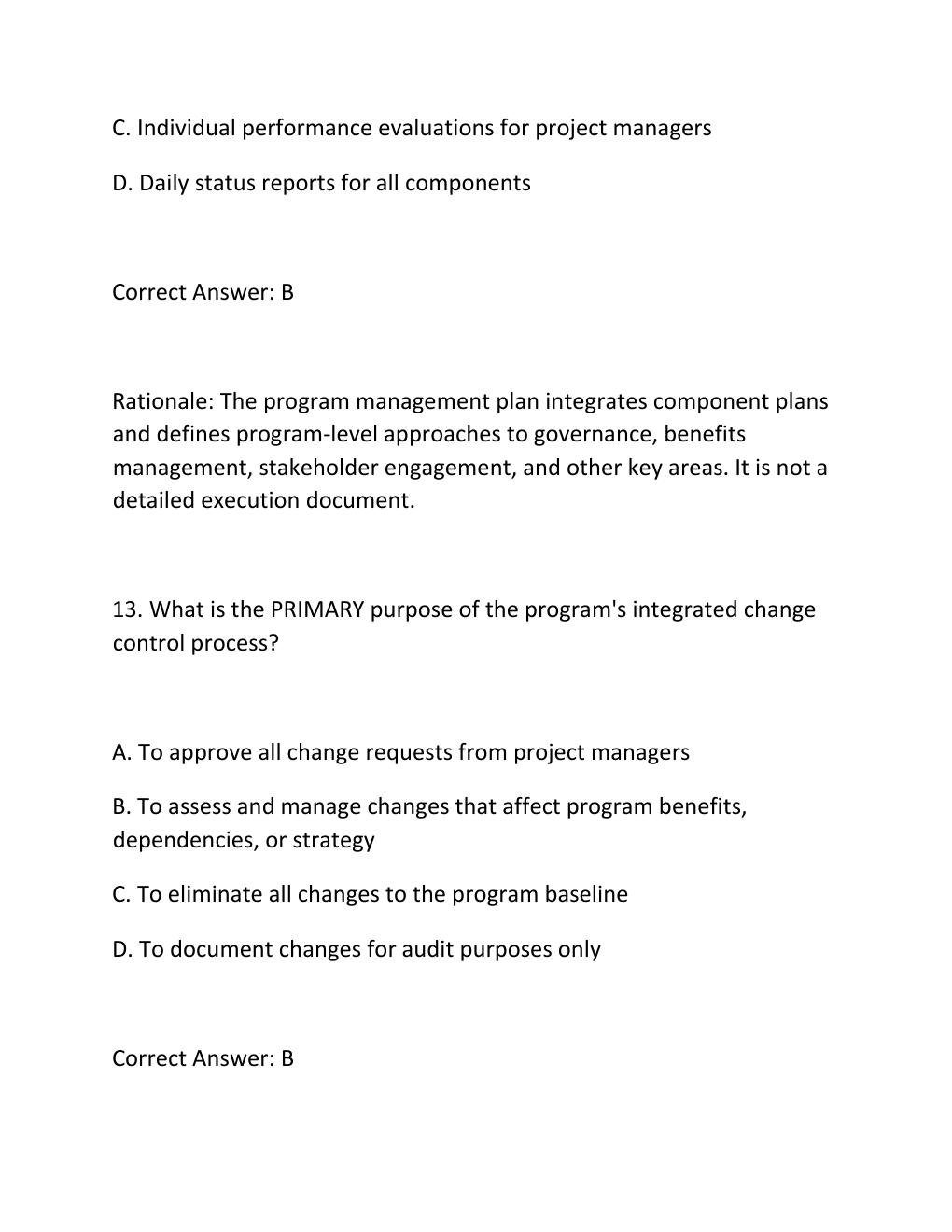 Preview page 10 of PROGRAM MANAGEMENT PROFESSIONAL (PGMP)® EXAM PRACTICE QUESTIONS AND CORRECT ANSWERS (VERIFIED ANSWERS) PLUS RATIONALE