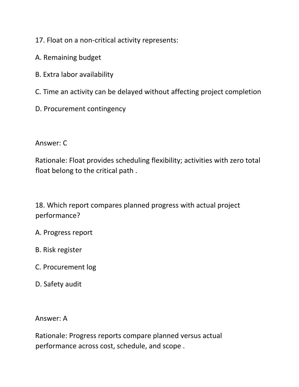 Preview page 10 of PROJECT CONTROLS CERTIFICATION EXAM PRACTICE QUESTIONS AND CORRECT ANSWERS (VERIFIED ANSWERS) PLUS RATIONALE