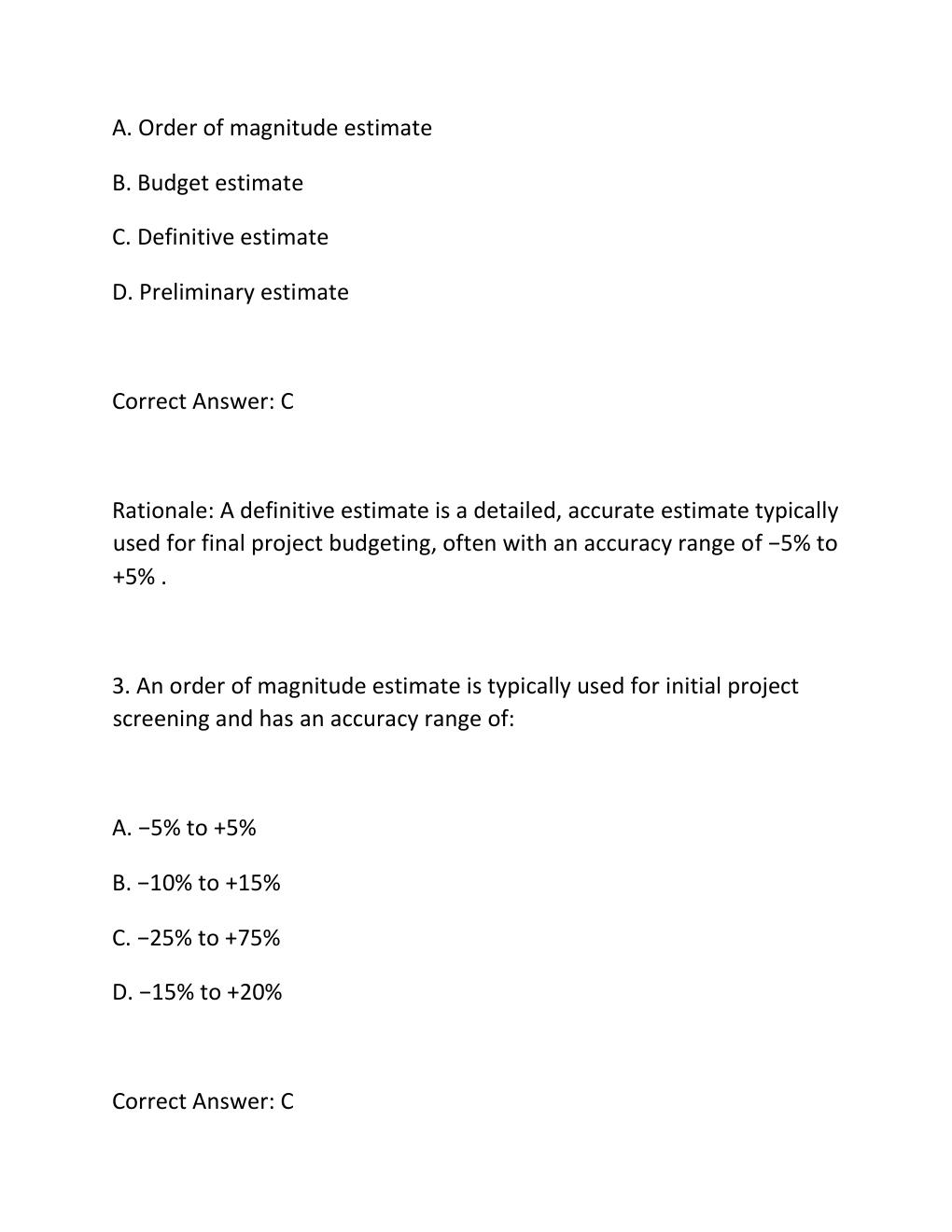 Preview page 2 of PROJECT COST ESTIMATION CERTIFICATION EXAM PRACTICE QUESTIONS AND CORRECT ANSWERS