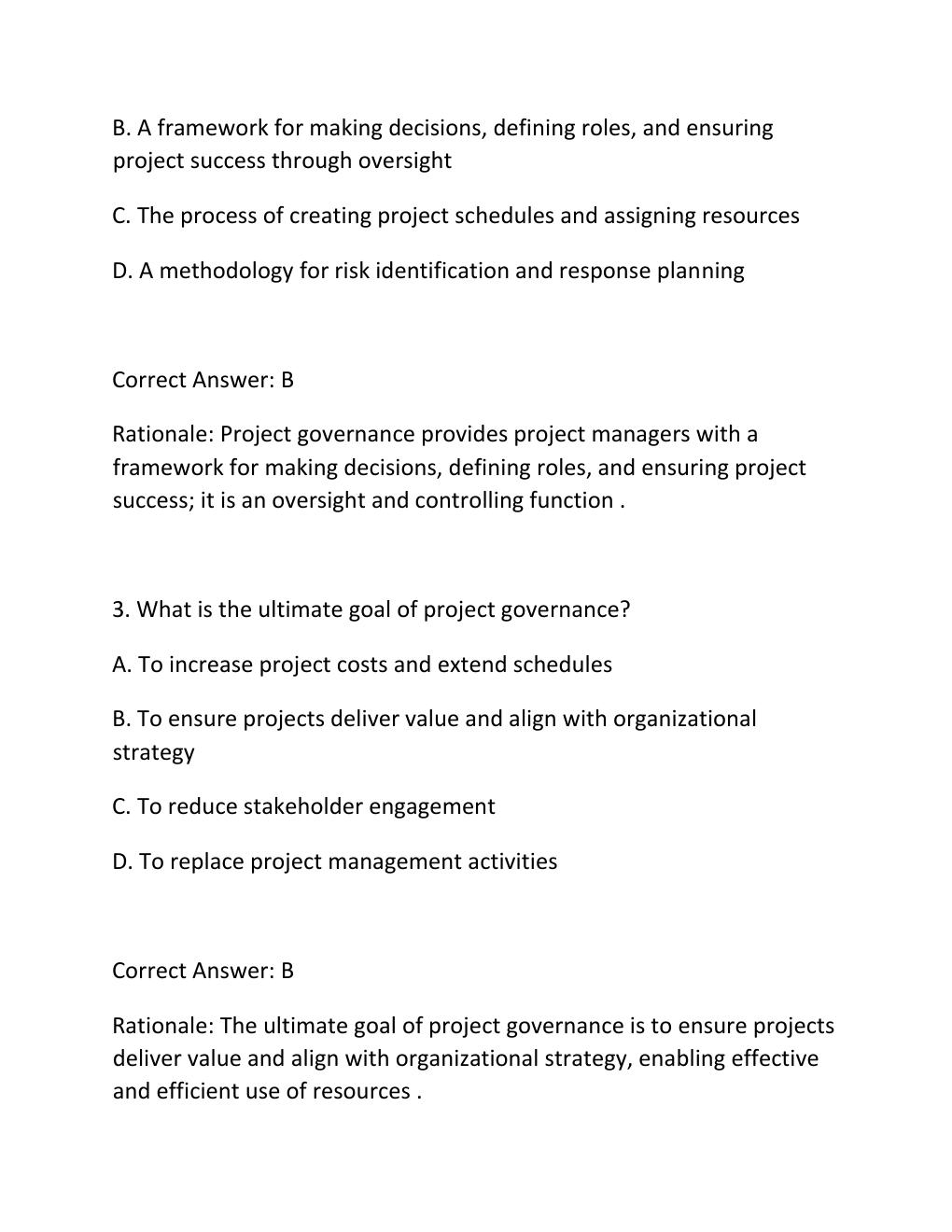 Preview page 2 of PROJECT GOVERNANCE CERTIFICATION EXAM PRACTICE QUESTIONS AND CORRECT ANSWERS