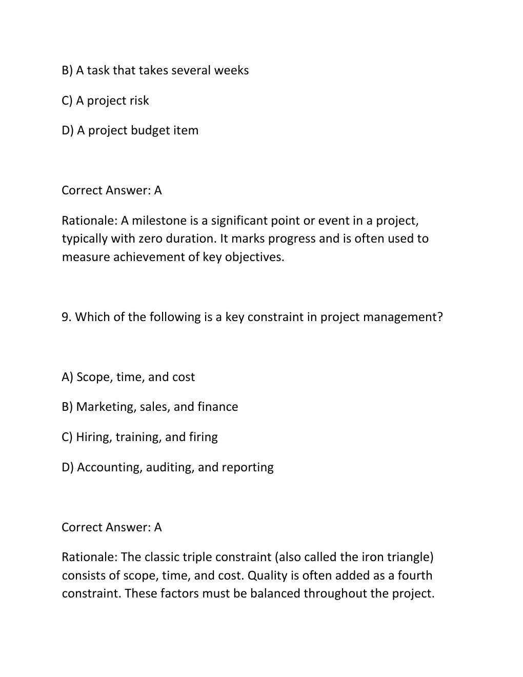 Preview page 6 of PROJECT MANAGEMENT FUNDAMENTALS CERTIFICATION EXAM PRACTICE QUESTIONS AND CORRECT ANSWERS