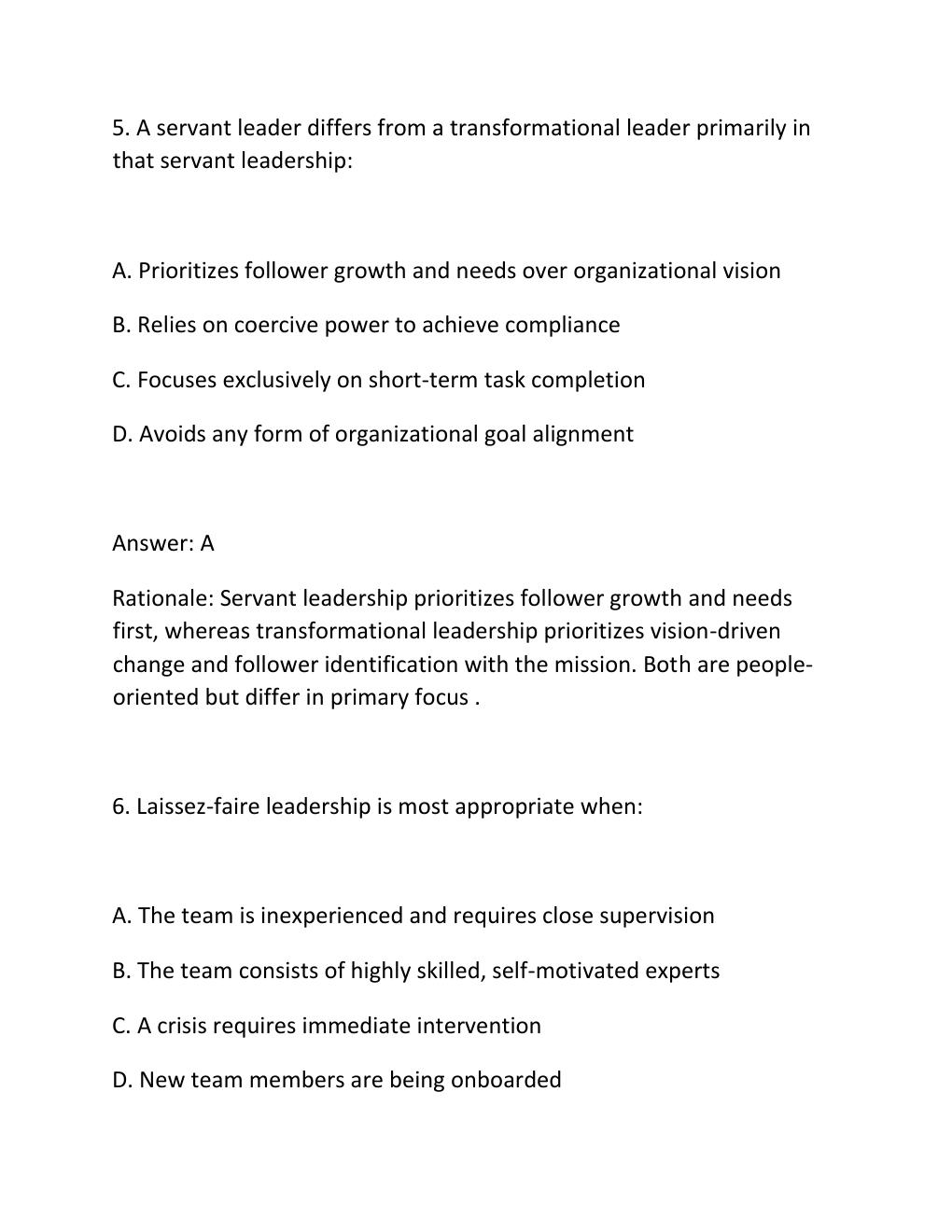 Preview page 4 of PROJECT LEADERSHIP CERTIFICATION EXAM PRACTICE QUESTIONS AND CORRECT ANSWERS