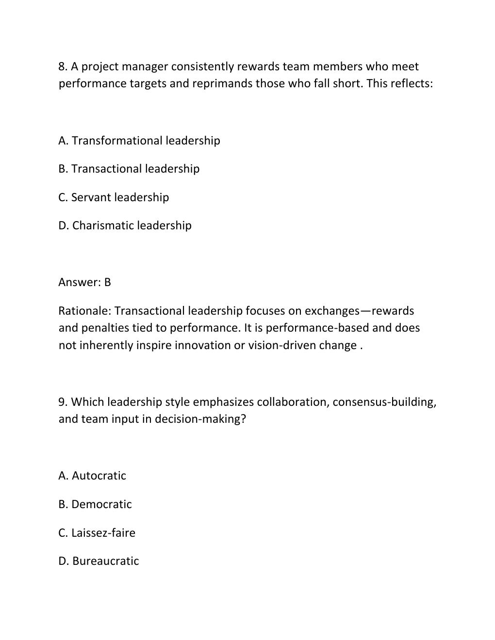 Preview page 6 of PROJECT LEADERSHIP CERTIFICATION EXAM PRACTICE QUESTIONS AND CORRECT ANSWERS