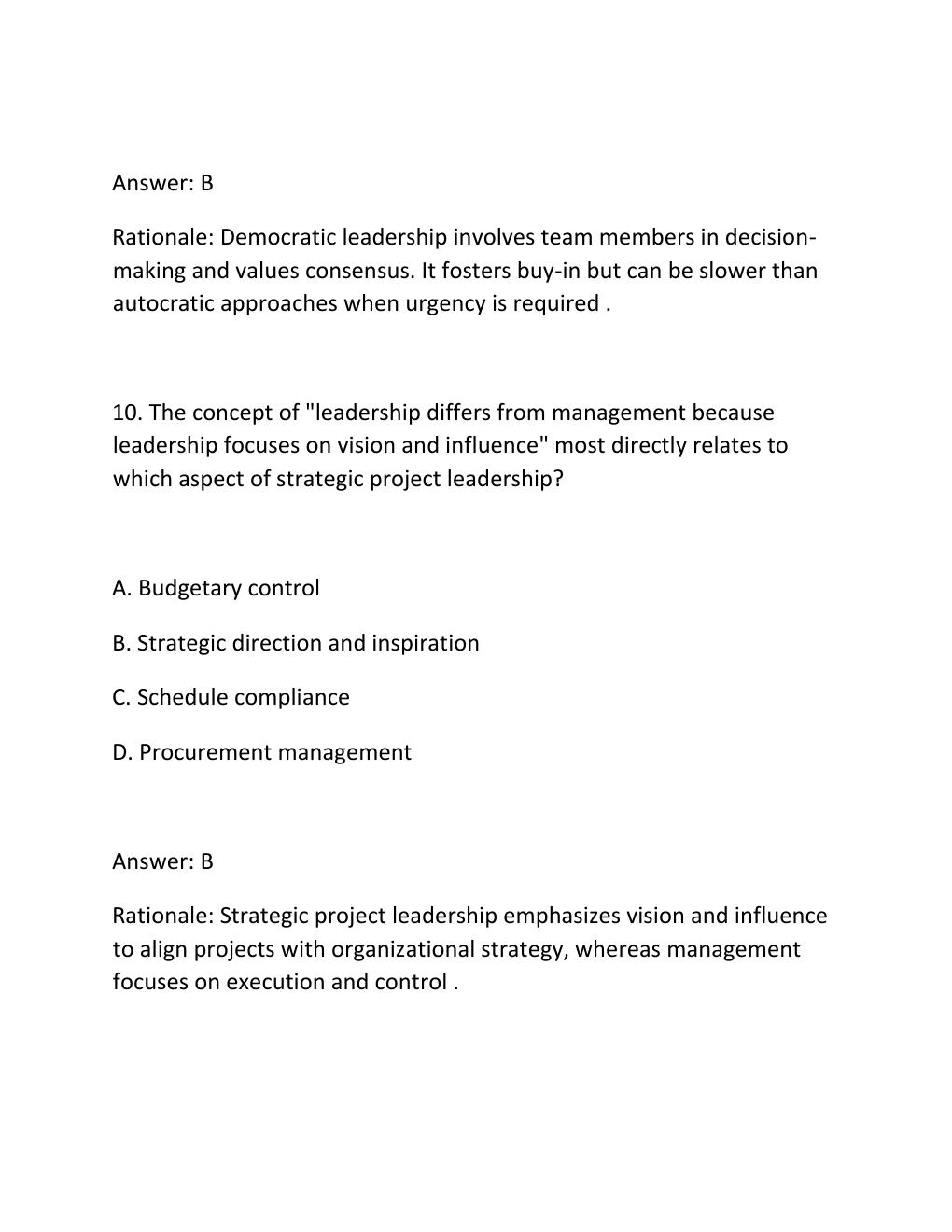 Preview page 7 of PROJECT LEADERSHIP CERTIFICATION EXAM PRACTICE QUESTIONS AND CORRECT ANSWERS