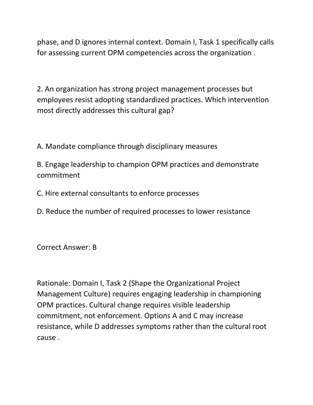 Preview page 2 of PROJECT MANAGEMENT OFFICE (PMO) CERTIFICATION EXAM PRACTICE QUESTIONS AND CORRECT ANSWERS (VERIFIED ANSWERS) PLUS RATION
