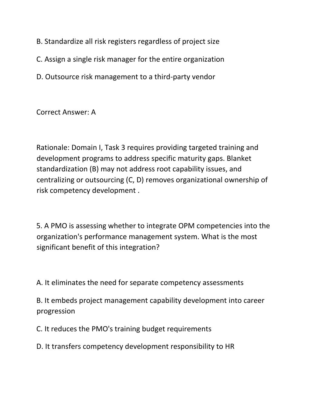 Preview page 4 of PROJECT MANAGEMENT OFFICE (PMO) CERTIFICATION EXAM PRACTICE QUESTIONS AND CORRECT ANSWERS (VERIFIED ANSWERS) PLUS RATION