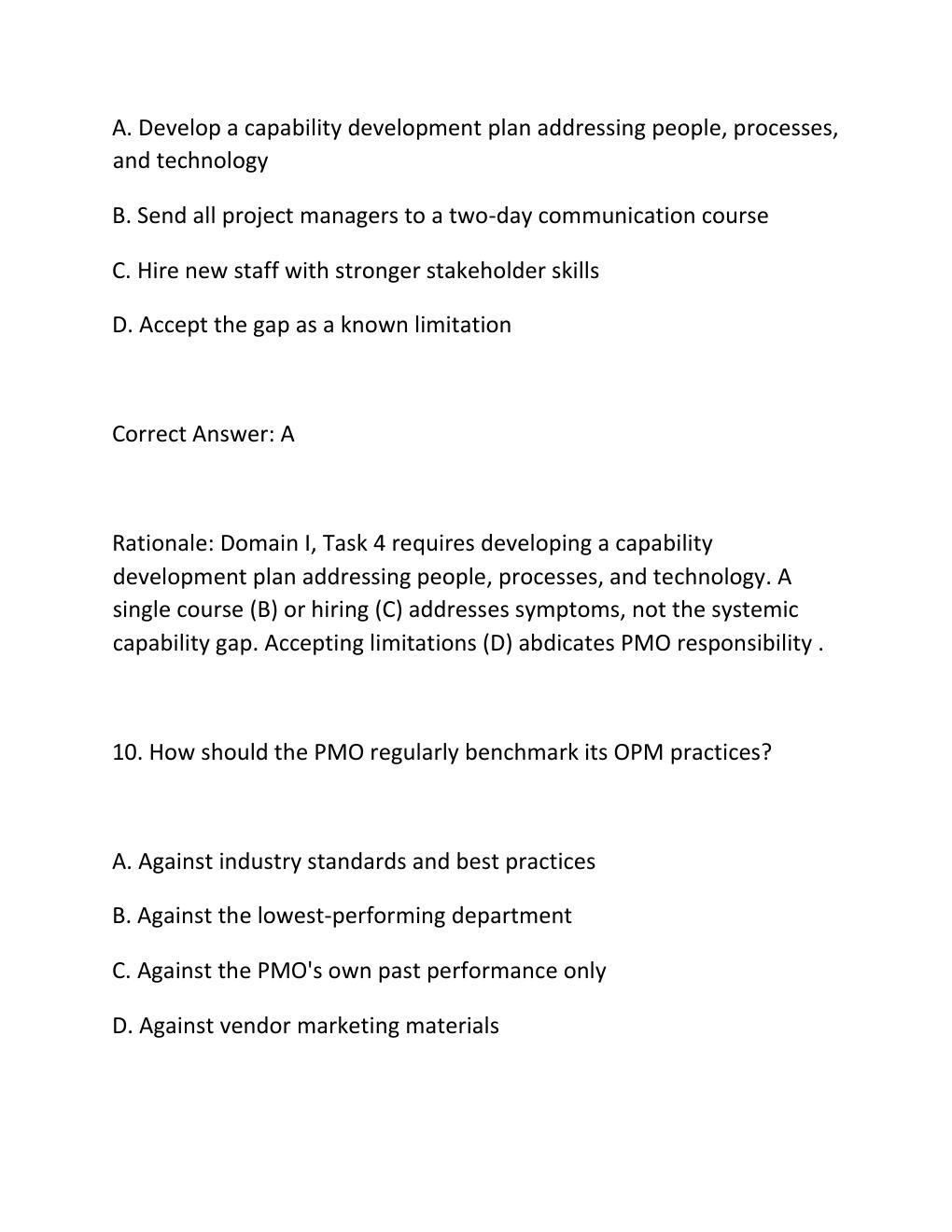 Preview page 8 of PROJECT MANAGEMENT OFFICE (PMO) CERTIFICATION EXAM PRACTICE QUESTIONS AND CORRECT ANSWERS (VERIFIED ANSWERS) PLUS RATION