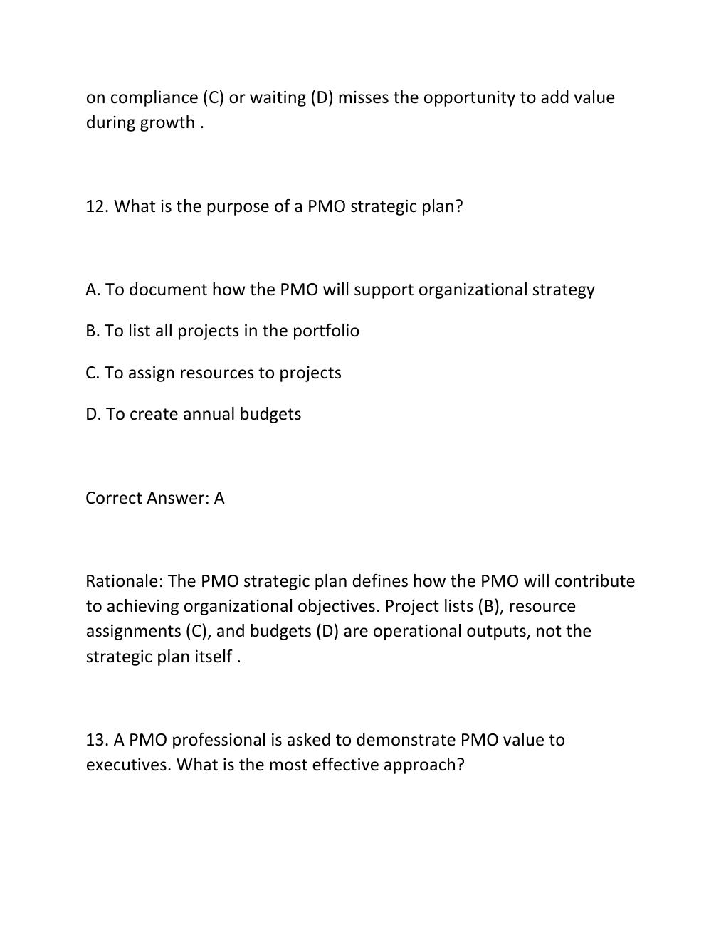 Preview page 10 of PROJECT MANAGEMENT OFFICE (PMO) CERTIFICATION EXAM PRACTICE QUESTIONS AND CORRECT ANSWERS (VERIFIED ANSWERS) PLUS RATION