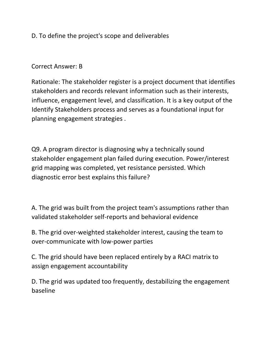 Preview page 8 of PROJECT STAKEHOLDER ENGAGEMENT CERTIFICATION EXAM PRACTICE QUESTIONS AND CORRECT ANSWERS