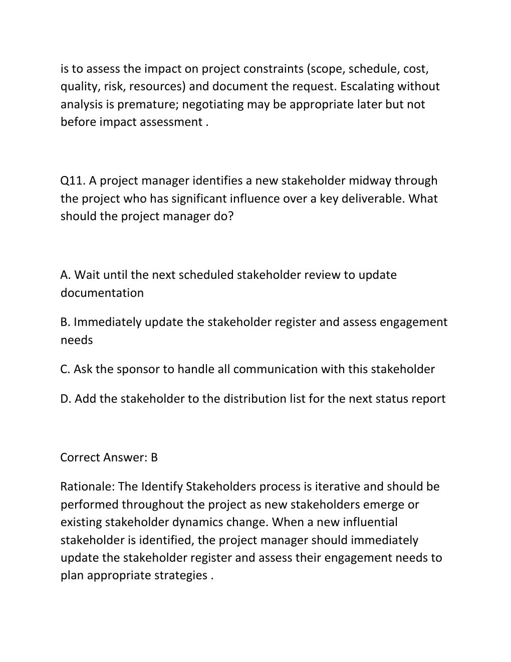 Preview page 10 of PROJECT STAKEHOLDER ENGAGEMENT CERTIFICATION EXAM PRACTICE QUESTIONS AND CORRECT ANSWERS