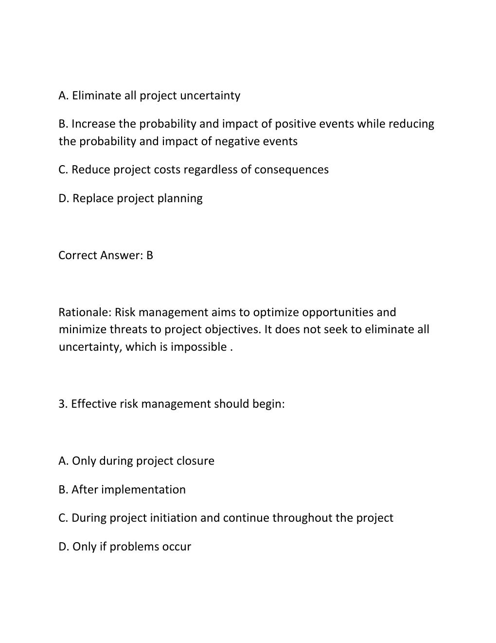 Preview page 2 of PROJECT RISK ANALYSIS CERTIFICATION EXAM PRACTICE QUESTIONS AND CORRECT ANSWERS