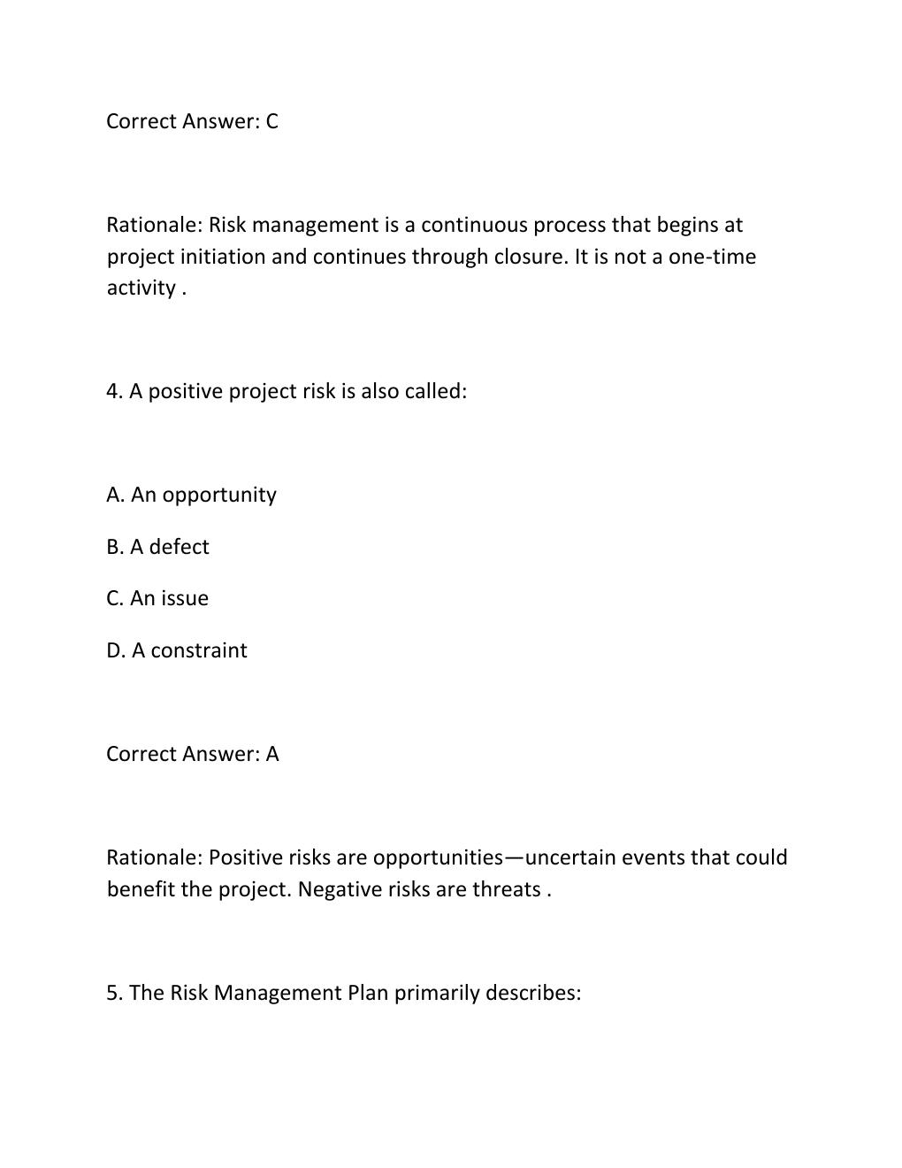 Preview page 3 of PROJECT RISK ANALYSIS CERTIFICATION EXAM PRACTICE QUESTIONS AND CORRECT ANSWERS