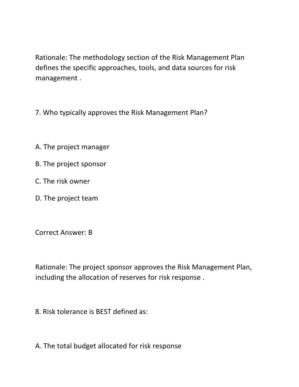 Preview page 5 of PROJECT RISK ANALYSIS CERTIFICATION EXAM PRACTICE QUESTIONS AND CORRECT ANSWERS
